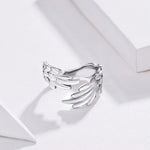 Anello aperto con ali di piume in argento sterling S925 Anello regolabile