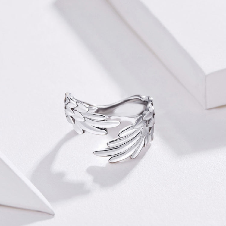 Anello aperto con ali di piume in argento sterling S925 Anello regolabile