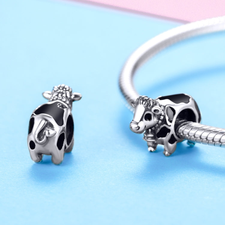 Accessorio per braccialetto con perline animali fai-da-te in argento sterling 925 con mucca carina, SCC1049