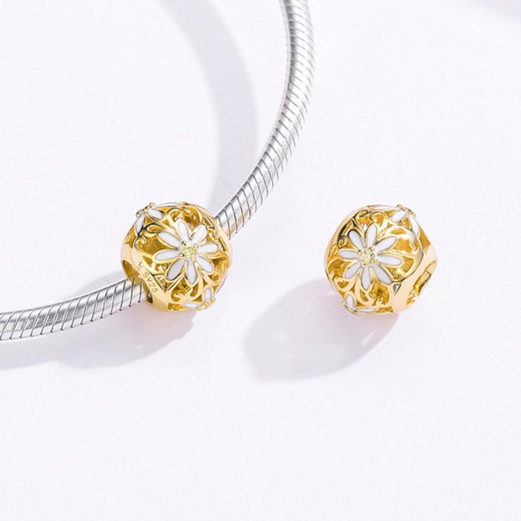 Accessori per bracciale fai da te con perline vuote in argento sterling 925 con margherita dorata, SCC1216