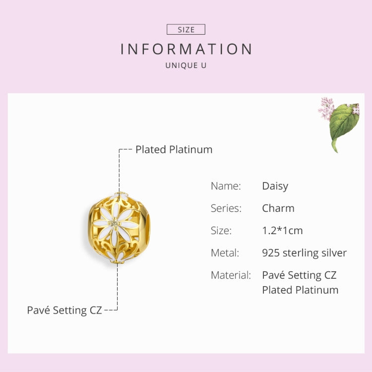 Accessori per bracciale fai da te con perline vuote in argento sterling 925 con margherita dorata, SCC1216