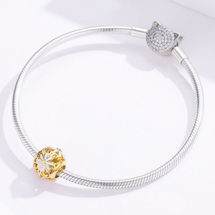 Accessori per bracciale fai da te con perline vuote in argento sterling 925 con margherita dorata, SCC1216