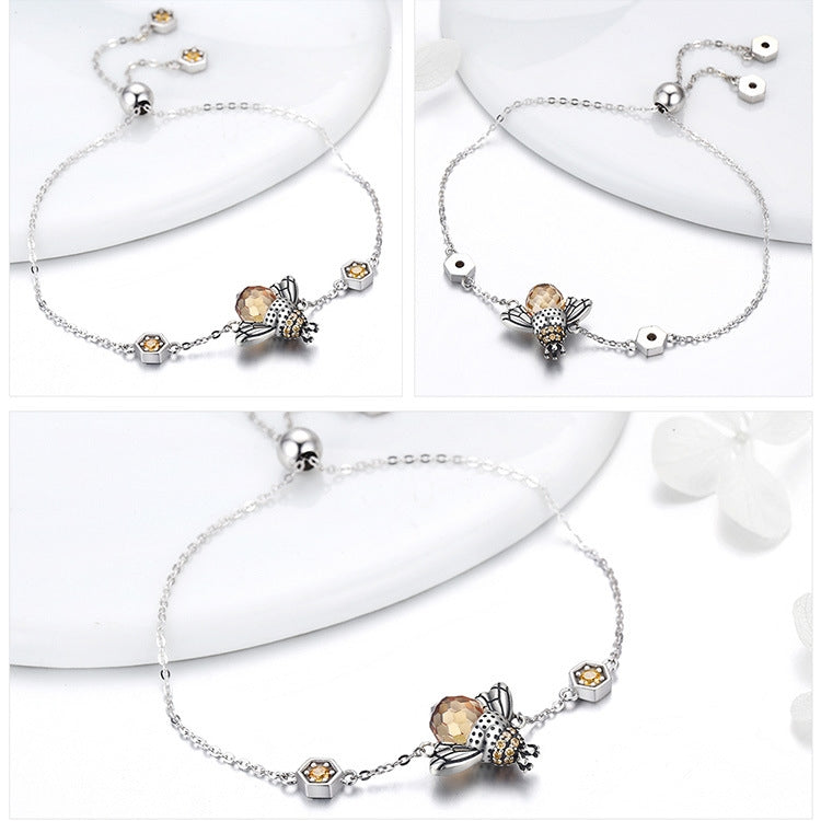 Bracciale da donna in argento sterling Little Bee Bracciale da donna con zirconi intarsiati S925