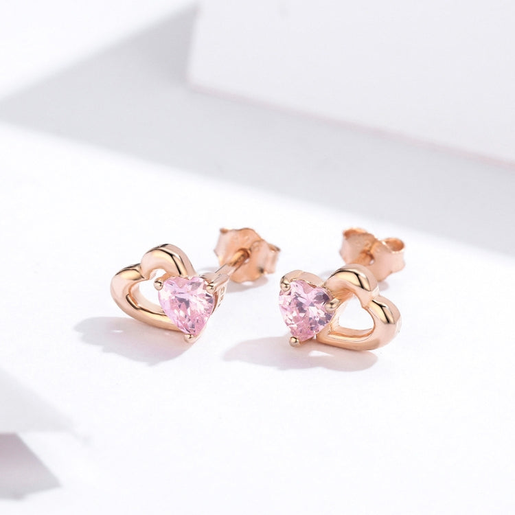Orecchini in Argento 925 Orecchini con Zirconi a Forma di Cuore placcati Oro Rosa, SCE090-C