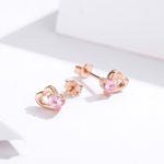 Orecchini in Argento 925 Orecchini con Zirconi a Forma di Cuore placcati Oro Rosa, SCE090-C