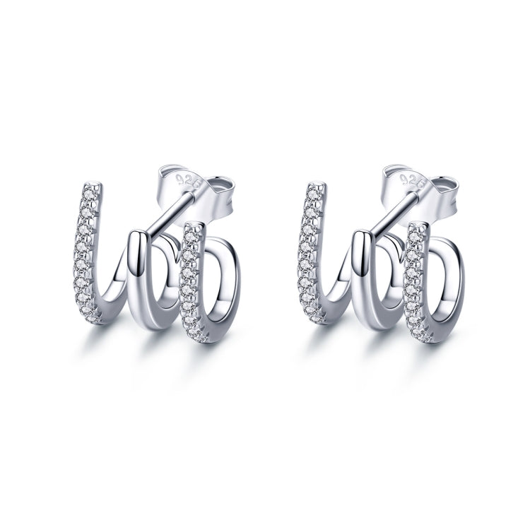 Orecchini in argento sterling Orecchini in argento intrecciato a tre strati Orecchini con zirconi, SCE585