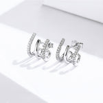 Orecchini in argento sterling Orecchini in argento intrecciato a tre strati Orecchini con zirconi, SCE585