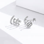 Orecchini in argento sterling Orecchini in argento intrecciato a tre strati Orecchini con zirconi, SCE585