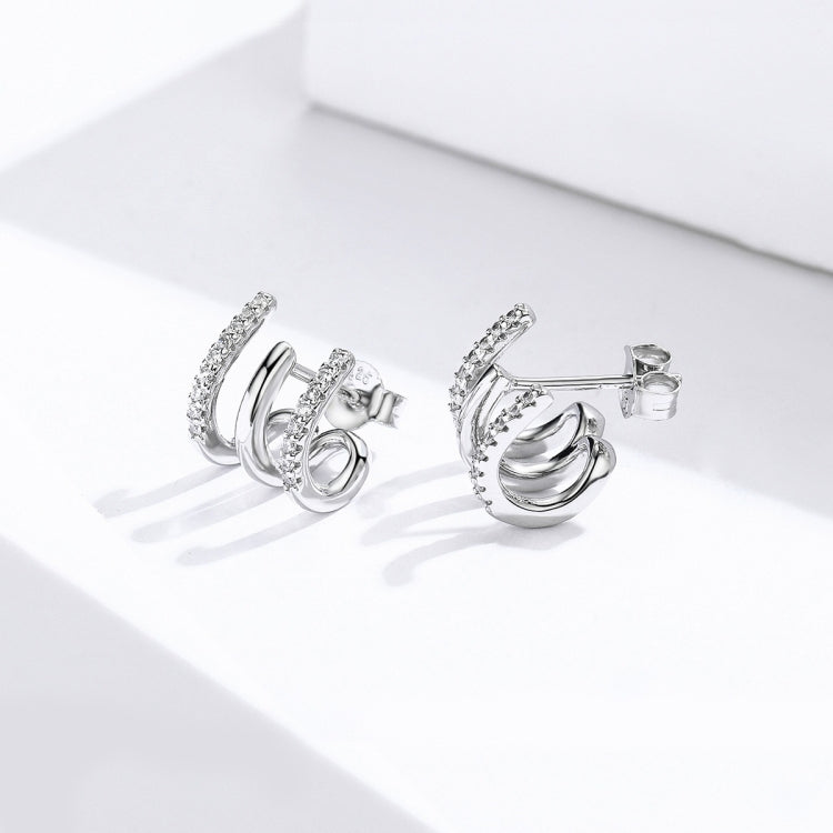 Orecchini in argento sterling Orecchini in argento intrecciato a tre strati Orecchini con zirconi, SCE585