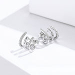 Orecchini in argento sterling Orecchini in argento intrecciato a tre strati Orecchini con zirconi, SCE585