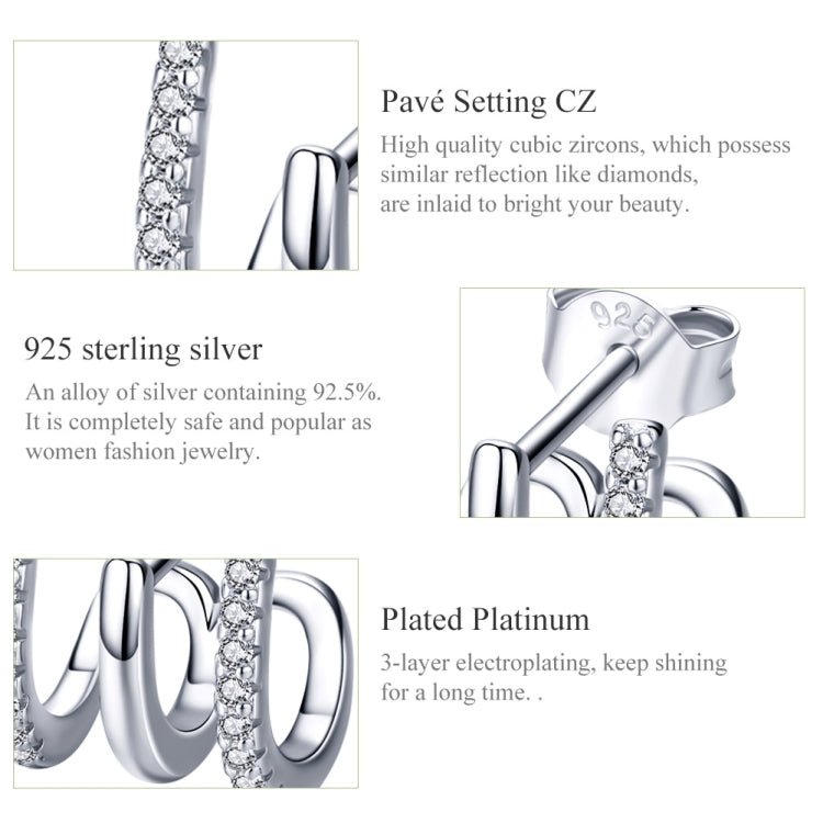 Orecchini in argento sterling Orecchini in argento intrecciato a tre strati Orecchini con zirconi, SCE585