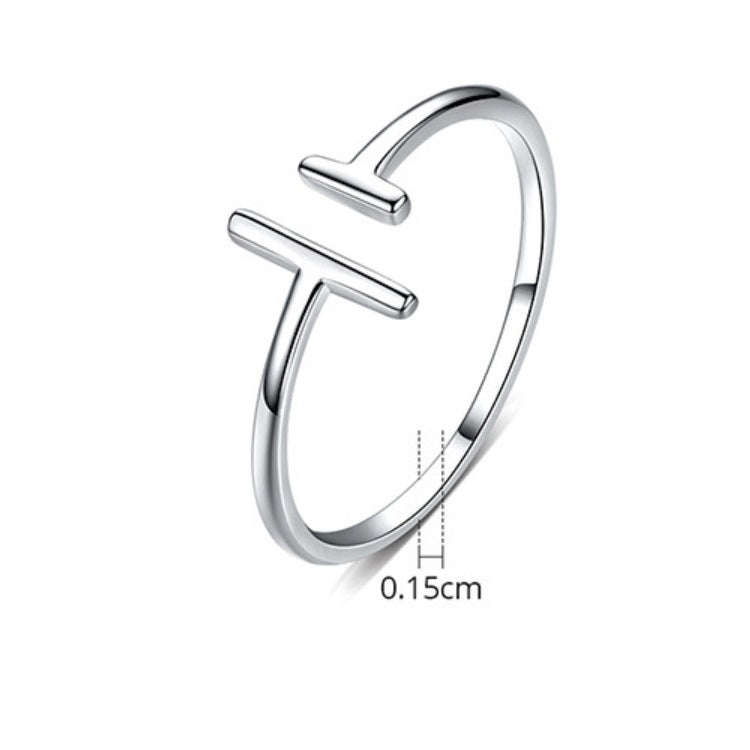 Anello in argento sterling S925 Anello aperto con linea parallela Anello placcato platino alla moda