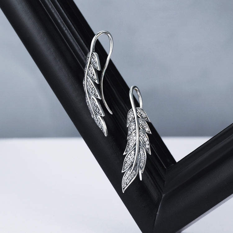 Orecchini in argento con foglia di diamante Orecchini femminili in argento sterling S925, SCE215