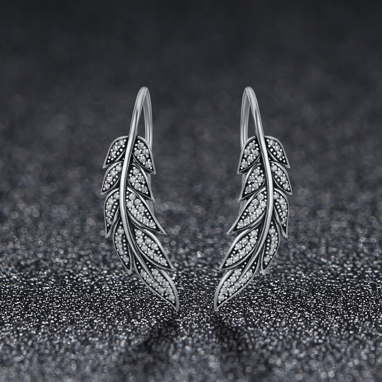 Orecchini in argento con foglia di diamante Orecchini femminili in argento sterling S925, SCE215