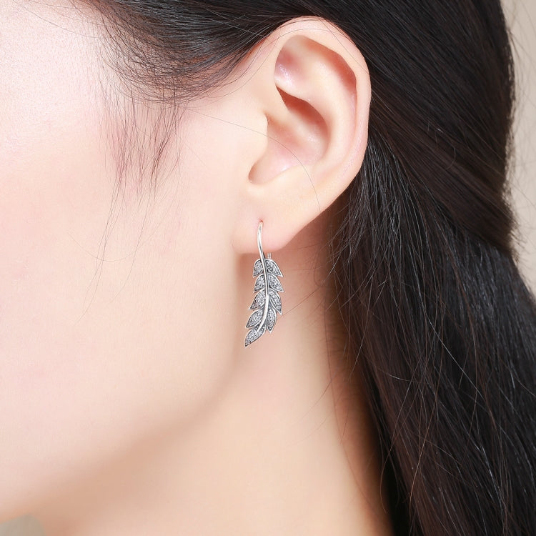 Orecchini in argento con foglia di diamante Orecchini femminili in argento sterling S925, SCE215