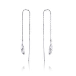Orecchini lunghi in argento sterling con linea di orecchie di piume Orecchini semplici da ragazza placcati in platino, SCE786