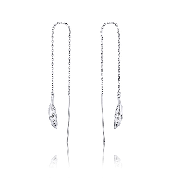 Orecchini lunghi in argento sterling con linea di orecchie di piume Orecchini semplici da ragazza placcati in platino, SCE786