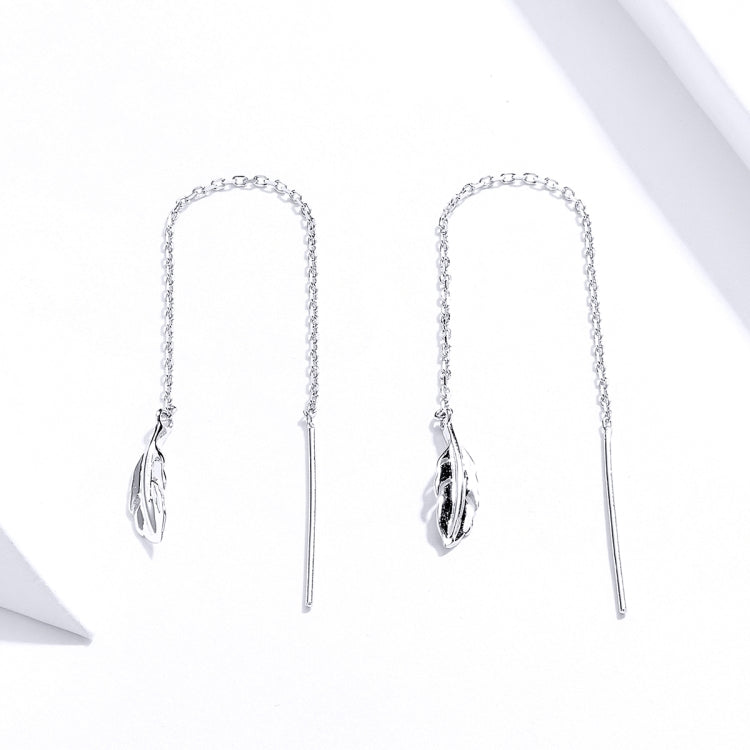 Orecchini lunghi in argento sterling con linea di orecchie di piume Orecchini semplici da ragazza placcati in platino, SCE786