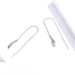 Orecchini lunghi in argento sterling con linea di orecchie di piume Orecchini semplici da ragazza placcati in platino, SCE786