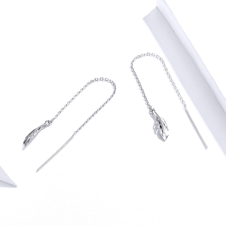 Orecchini lunghi in argento sterling con linea di orecchie di piume Orecchini semplici da ragazza placcati in platino, SCE786
