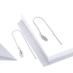 Orecchini lunghi in argento sterling con linea di orecchie di piume Orecchini semplici da ragazza placcati in platino, SCE786