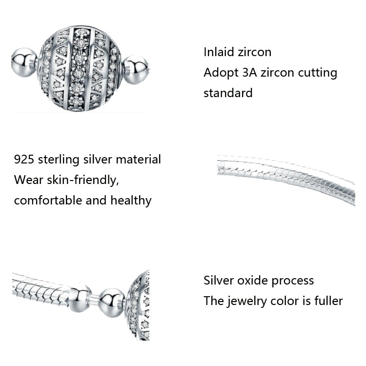 Bracciale rigido in argento sterling Exquisite Life S925 intarsiato con gemme, 17cm, 18cm, 19cm, 20cm
