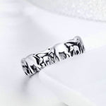 Anello in argento sterling S925 Anello intarsiato vintage della famiglia degli elefanti, 6 US Size, 7 US Size, 8 US Size, 9 US Size
