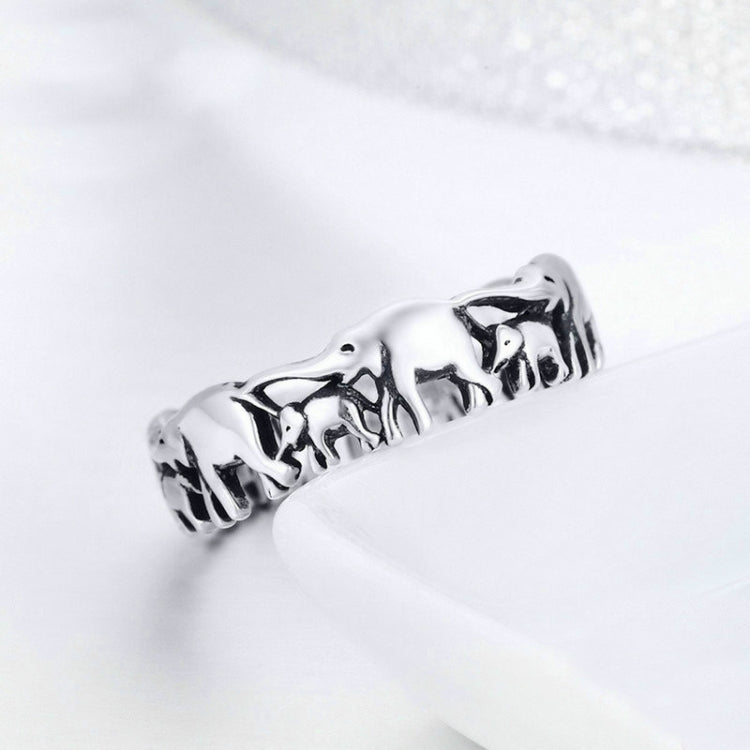 Anello in argento sterling S925 Anello intarsiato vintage della famiglia degli elefanti, 6 US Size, 7 US Size, 8 US Size, 9 US Size