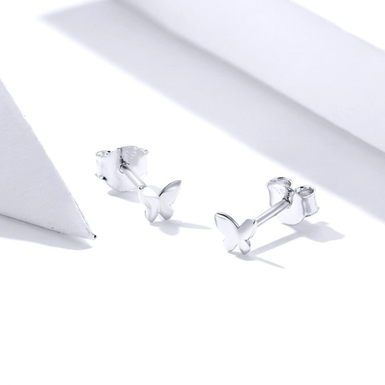 Orecchini a farfalla in argento sterling Orecchini da ragazza placcati in platino freschi, semplici e compatti, SCE775
