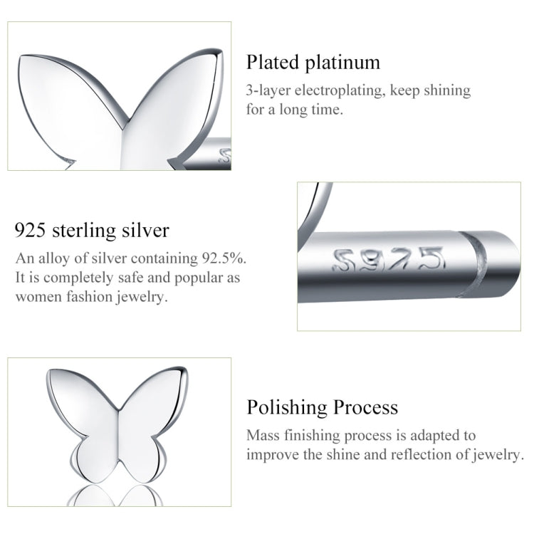 Orecchini a farfalla in argento sterling Orecchini da ragazza placcati in platino freschi, semplici e compatti, SCE775