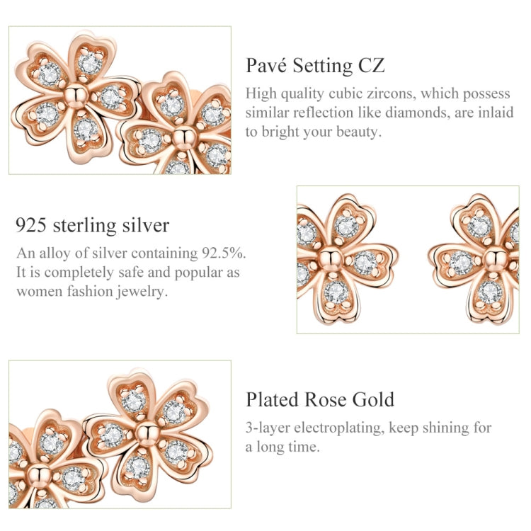 Orecchini con zirconi fiori Orecchini femminili in argento sterling Orecchini semplici, Rose Gold, White