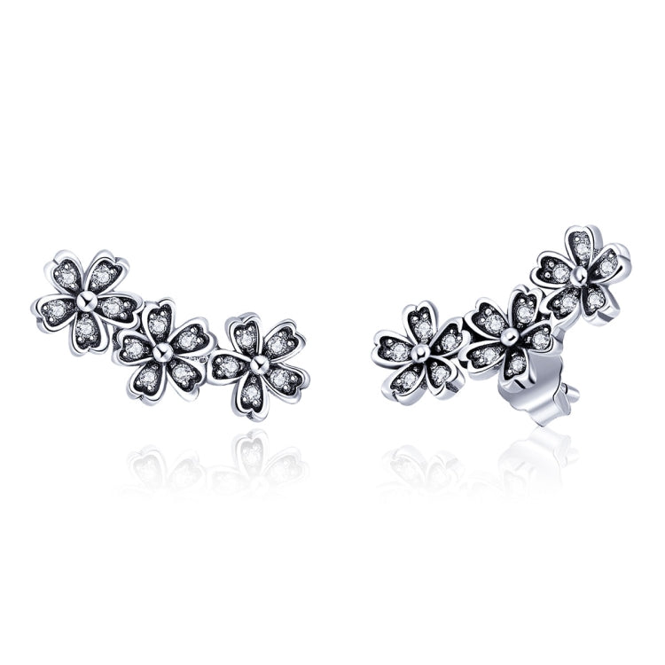 Orecchini con zirconi fiori Orecchini femminili in argento sterling Orecchini semplici, Rose Gold, White