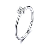 Anello in argento sterling S925 Anello trasparente a cuore placcato in platino, 6 US Size, 7 US Size, 8 US Size