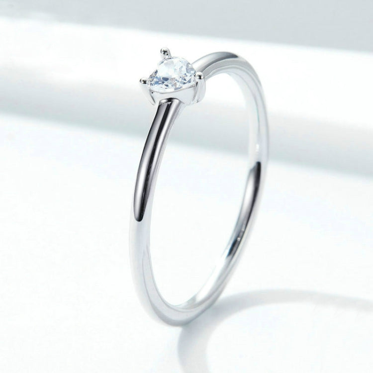 Anello in argento sterling S925 Anello trasparente a cuore placcato in platino, 6 US Size, 7 US Size, 8 US Size