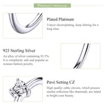 Anello in argento sterling S925 Anello trasparente a cuore placcato in platino, 6 US Size, 7 US Size, 8 US Size