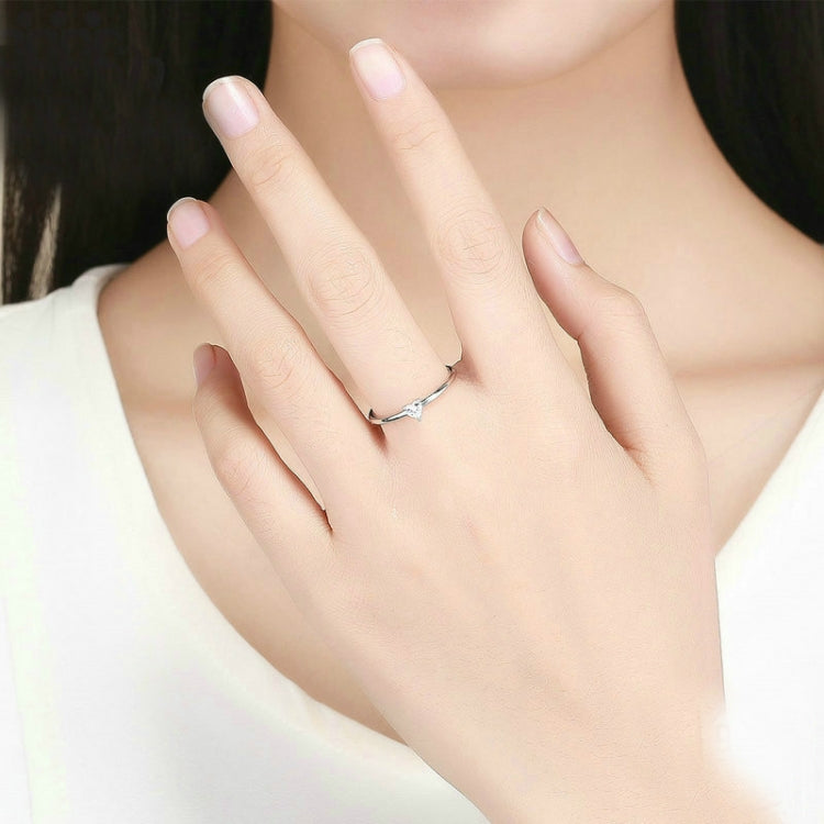 Anello in argento sterling S925 Anello trasparente a cuore placcato in platino, 6 US Size, 7 US Size, 8 US Size