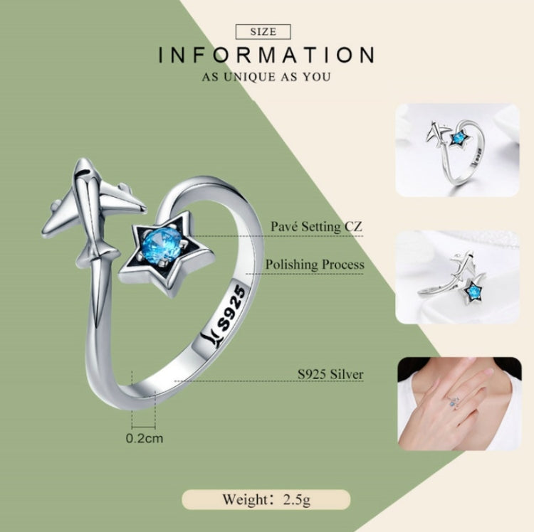 Anello in argento sterling S925 Anello femminile aperto da viaggio interstellare, SCR322