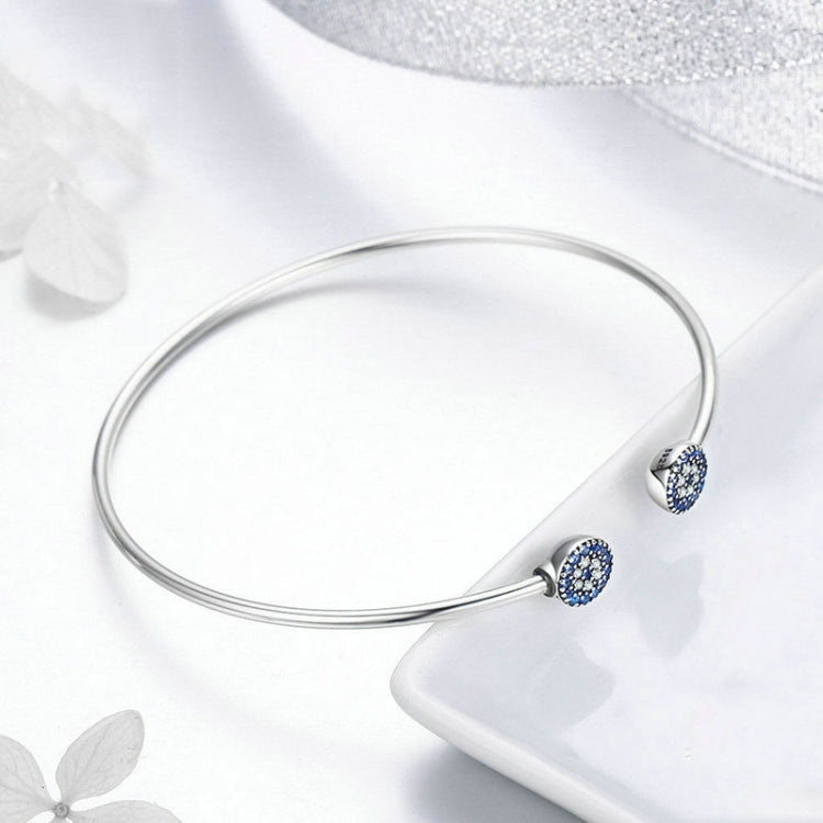 Bracciale in argento sterling S925 con zirconi intarsiati con occhi azzurri luminosi, SCB058