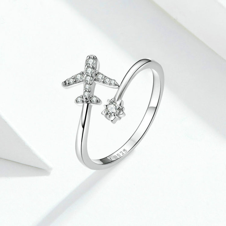 Anello aperto in argento 925 con zirconi e placcatura oro bianco