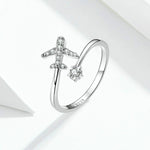 Anello in argento sterling 925 con zirconi piani, anello aperto placcato in oro bianco, SCR623