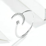 Anello di temperamento con anello aperto lunare in argento sterling S925 femminile, SCR569
