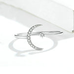 Anello di temperamento con anello aperto lunare in argento sterling S925 femminile, SCR569