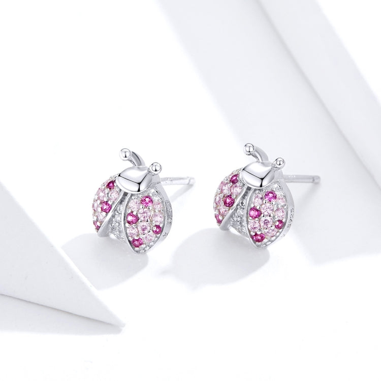 Orecchini a forma di insetti in argento sterling Orecchini a coccinella a sette stelle Orecchini per ragazza placcati in platino, SCE715