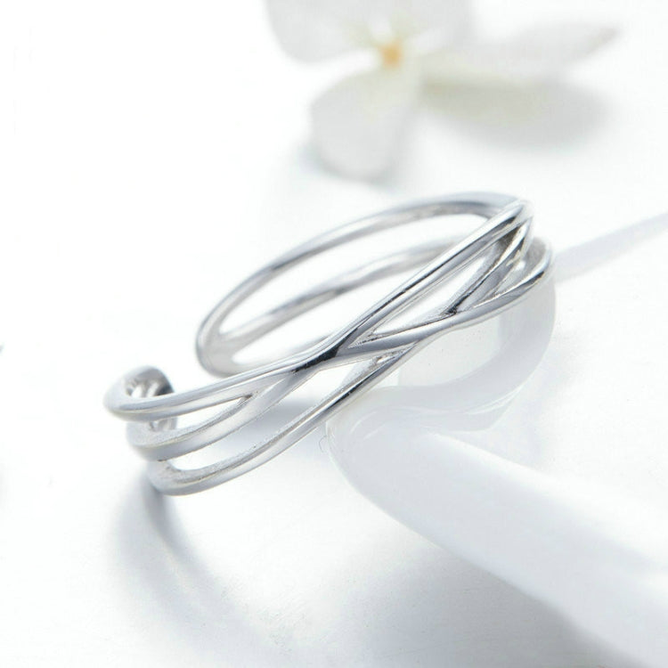 Anello in argento sterling placcato platino S925 Anello aperto alla moda semplice, SCR483