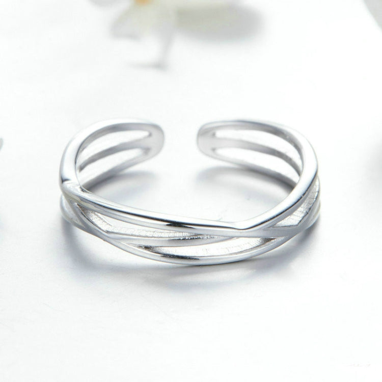 Anello in argento sterling placcato platino S925 Anello aperto alla moda semplice, SCR483