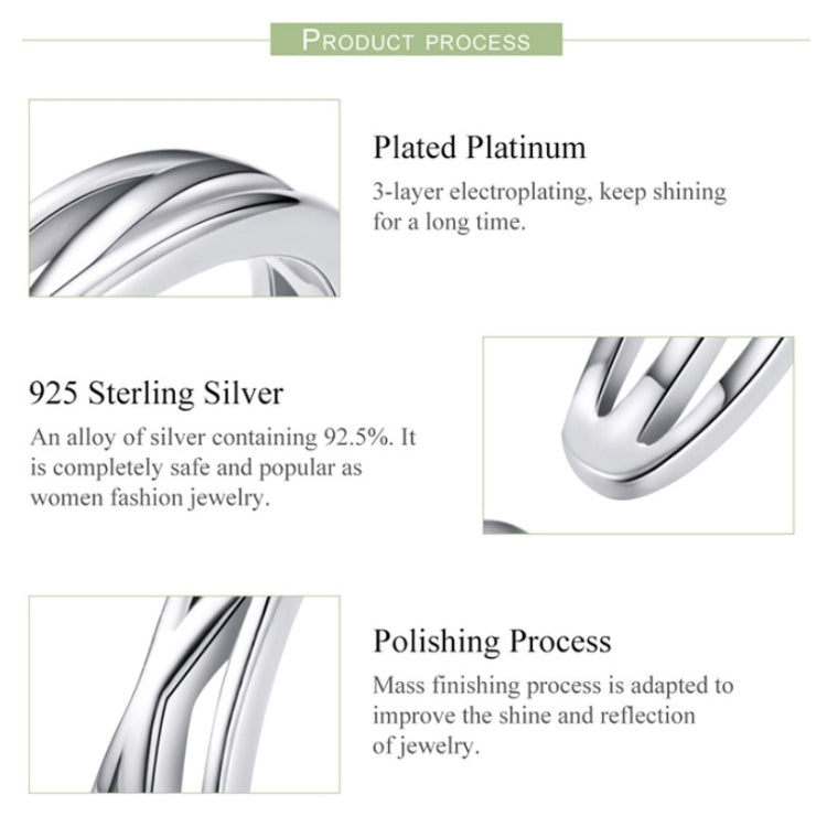 Anello in argento sterling placcato platino S925 Anello aperto alla moda semplice, SCR483