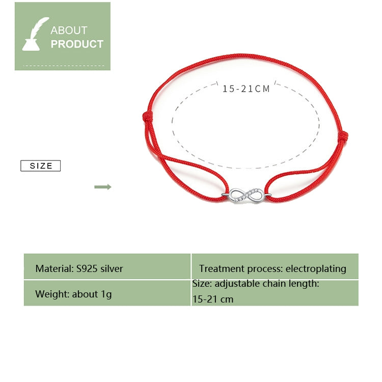 Braccialetto di moda con cordino rosso S925 in argento sterling per ragazze, SCB176