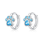 Orecchini semplici con zirconi in argento sterling con stampa zampa di gatto, SCE670