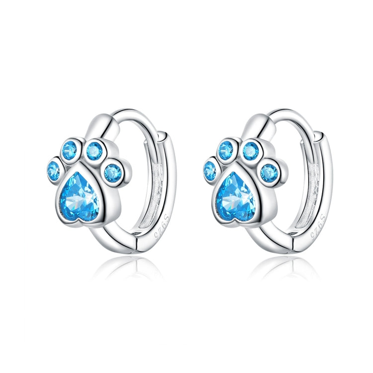 Orecchini semplici con zirconi in argento sterling con stampa zampa di gatto, SCE670