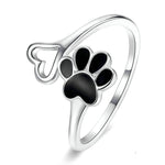 Anello femminile in argento sterling S925 con stampa di zampa di animale, anello aperto gocciolante